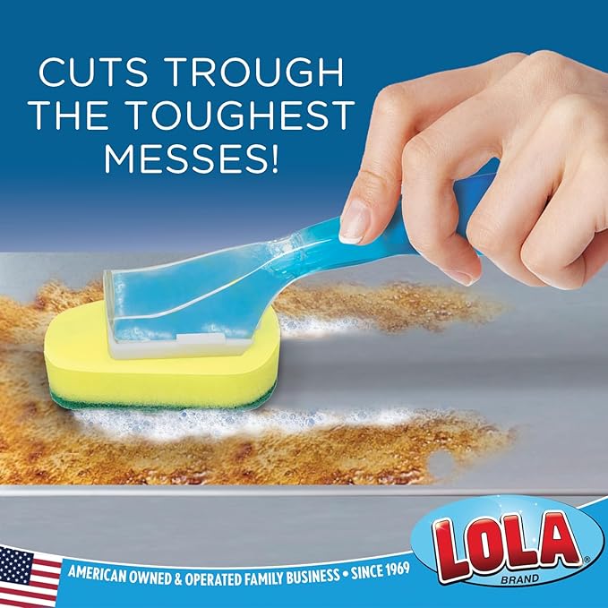 LOLA Soap Dispenser Dish Brush Wand, Absorbent Sponge Scrubber, No Leaking. Clean Dishes, Sinks and Cookware, 1 Brush w/Head