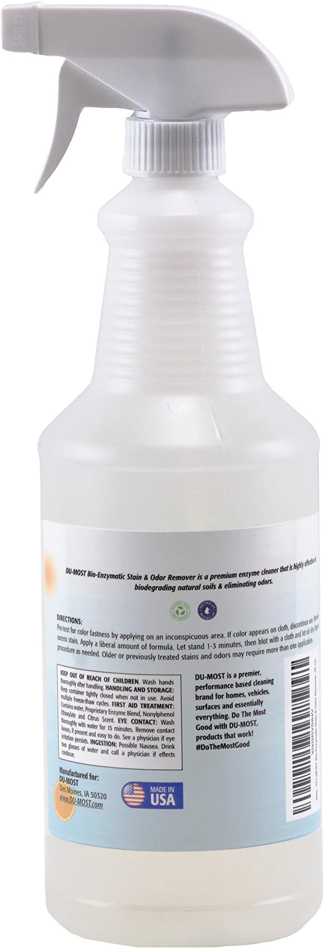 DU-MOST Bio-Enzymatic Stain & Odor Remover, Professional-Grade & Biodegradable, Cleans Pet Urine/Feces, Wine/Ink/Dye/Smoke/Fabric/Floor/Carpet, 32 Oz