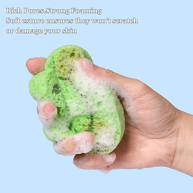 4 PCS Lovely Animal Bath Sponge for Kids,Cute Colorful Cartoon Shape Compressed Cellulose Shower Sponges for Baby,Soft and Funny(Hippo+Frog+Lion+Chicken)