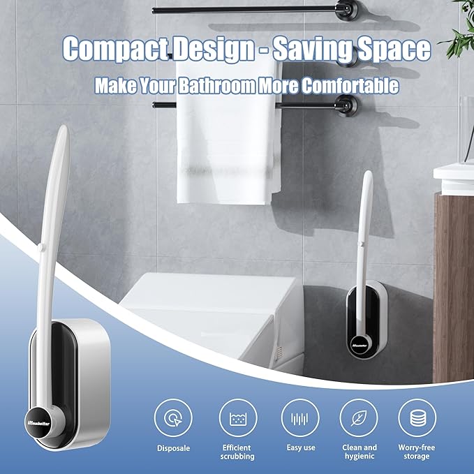 Hisucbetter Disposable Toilet Brush and Holder with 32 Toilet Bowl Wand Refills Loaded Scrubbing Solution for Toilet Cleaning, Bathroom Cleaning Supplies Set, Black(1-Pack)
