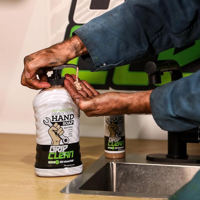 Grip Clean Heavy Duty Hand Cleaner for Mechanics – Natural Pumice & Clay-Infused Technology Removes Grease, Oil & Grime – Moisturizing Liquid Hand Soap for Shop, Garage & Industrial Use – 32oz
