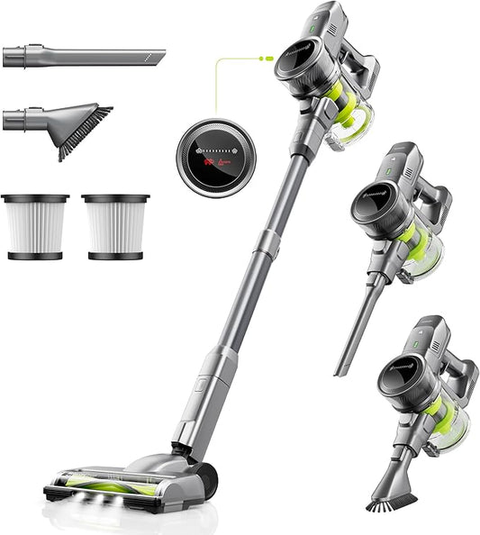 kalado Cordless Vacuum Cleaner 250w, 26000pa Stick Vacuum Cleaner, LED Display Screen, Detachable Battery, Suitable for Hard Floors, Carpets, Pet Hair