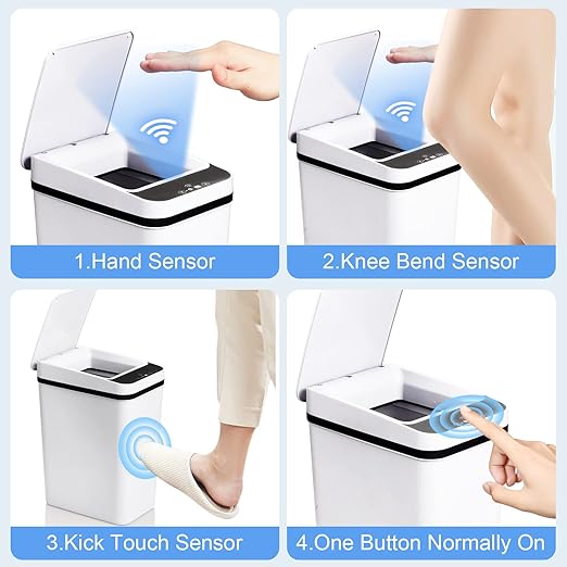 Bathroom Smart Touchless Trash Can 2.2 Gallon Automatic Motion Sensor Rubbish Can with Lid Electric Narrow Small Garbage Bin for Kitchen, Office, Living Room, Toilet, Bedroom, RV
