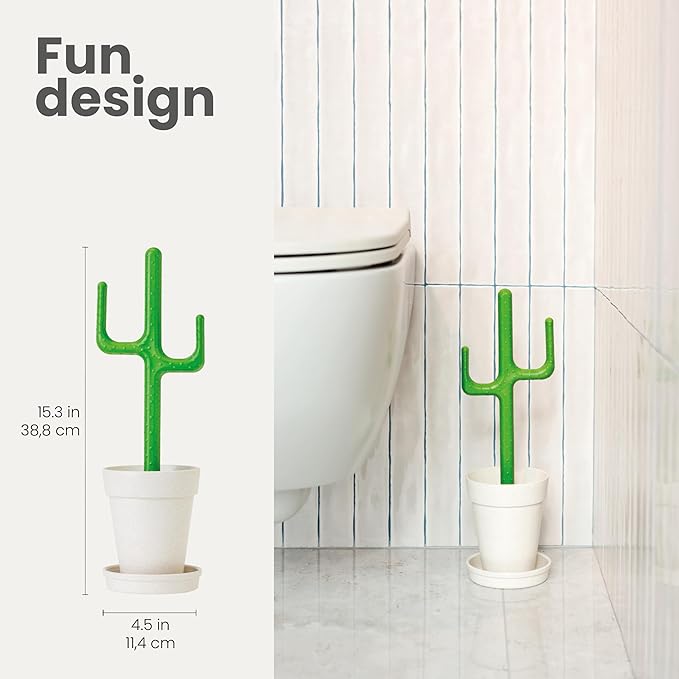 Vigar Cactus Toilet Brush Set, Toilet Brush and Holder Set with Cactus-Shaped Handle, Planter Base and Saucer for Bathroom, Home Cleaning Essentials