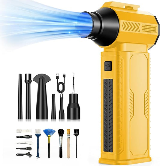 ZOAIVR Compressed Air Duster, 130,000RPM Ultra-Powerful Cordless Electric Air Duster with 8000mAh Rechargeable Battery, 4-Gear Adjustable Air Blower for Keyboard, Computer, Car, Home Cleaning - Yellow