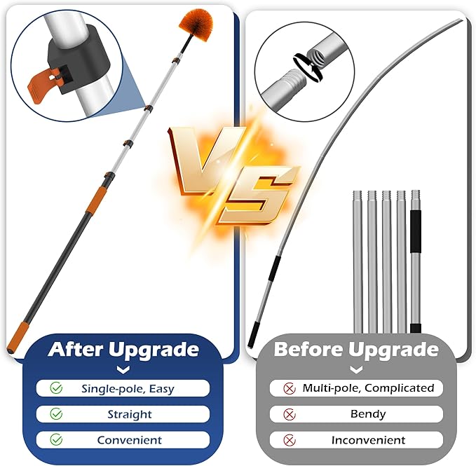 TONYINGO 26FT High Reach Duster Kits with 5-20FT Extension Pole, Cobweb Duster with Telescoping Pole, Washable Ceiling Fan Cleaner & Window Squeegee for Glass Surfaces & High Roof