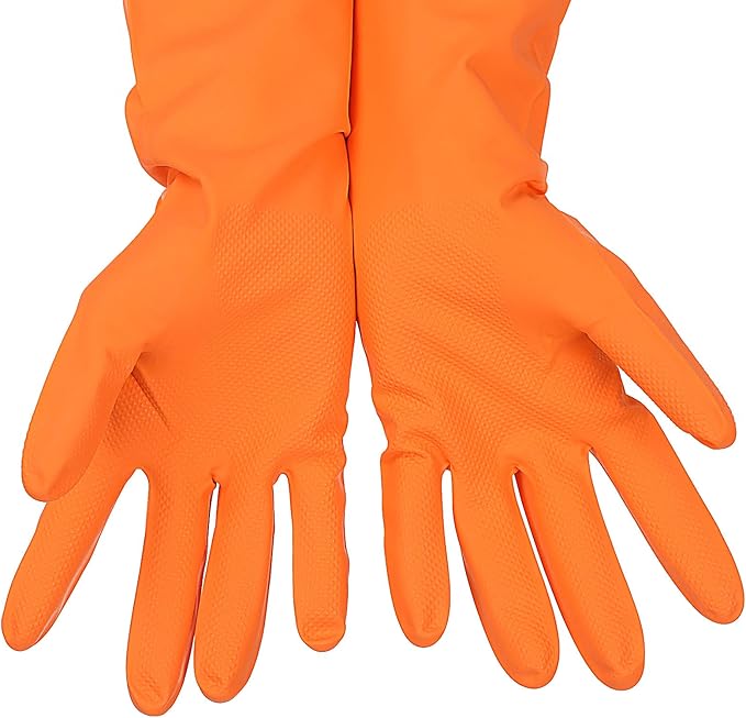 3 Pairs Rubber Cleaning Gloves Latex Free Dishwashing Gloves - 13" Reusable Nitrile Gloves Small, Green+Orange+Red