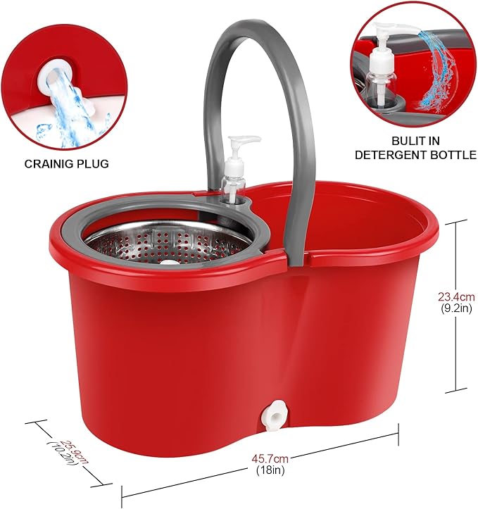 Mop Buckets Set for Floor Cleaning 360° Spin Wringer Separate Dirty Water with 3 Replaceable Microfiber Mop Head Wet and Dry Suitable for Office and Home use