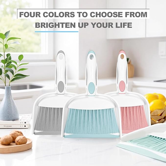 NBGYTECH Mini Broom and Dustpan Set Small Broom with Dustpan Combo Set Portable Cleaning Tools for Home Office RV Learning Camping (White+Pink)