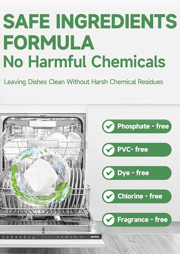 Dishwasher Detergent Tablets with Built-in Rinse Aid | All-in-1 Plant-Based Pods | Fragrance & Dye Free | Natural & Phosphate-Free | Biodegradable & No Unwrapping Needed | 62 Count