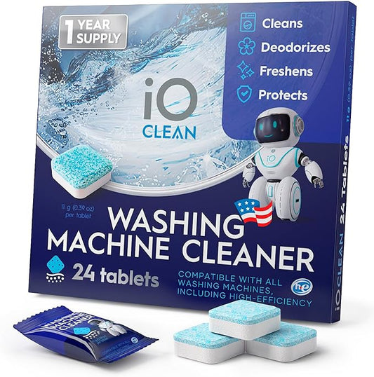 Washing Machine Cleaner Descaler Tablets, 24 Count (1 Year Supply) – Deep Clean Washer Cleaner Tablets for HE Front Load & Top Load – Unscented Washing Machine Descaler for Odor Control