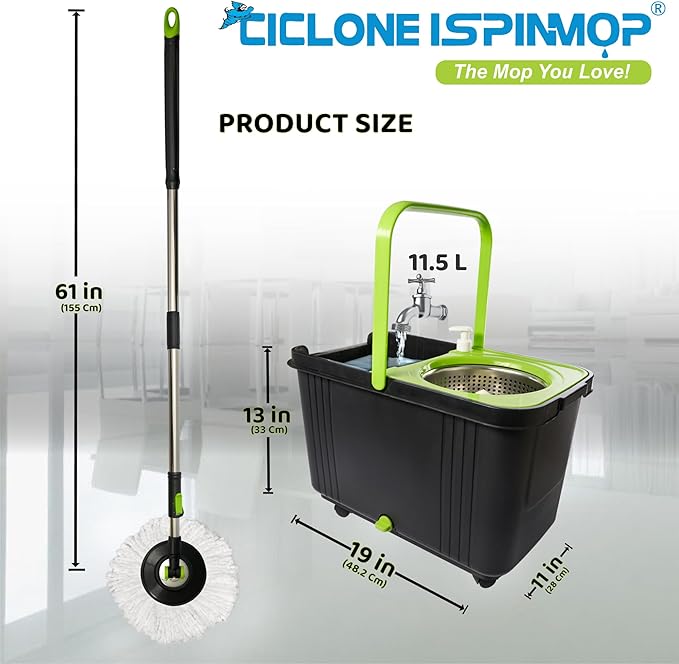 Spinning Mop and Bucket with Wringer Set for Home - 360 Spin Mop with Adjustable Handle & Bucket with Wheels - 1 Microfiber Mop Head - Mop and Bucket Set for Floor Cleaning at Home, Office, Hotel