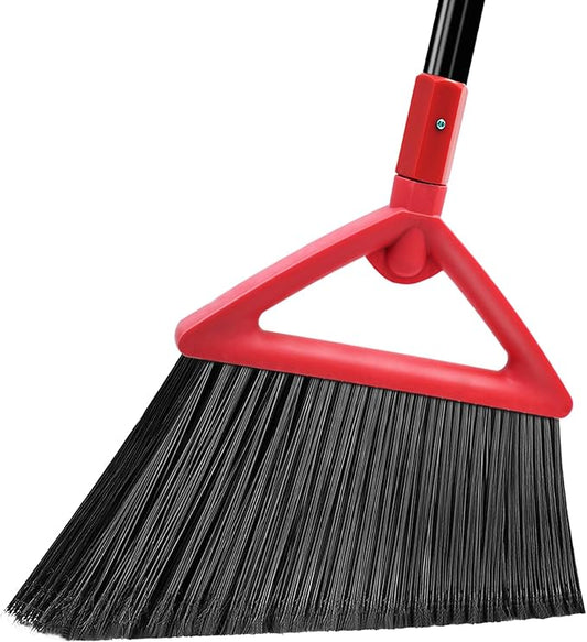 PUTNATRUE Heavy Duty Angle Broom, Upgraded Commercial Broom for Sweeping Indoor and Outdoor, Perfect Red Broom of Kitchen, Garage, Industrial and Courtyard