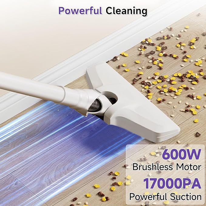 POMBEU Corded Stick Vacuum Cleaner， Hardwood Floor Vacuum, 600W Powerful Hard Floor Vacuum Cleaners， Powerful Upright Corded Vacuum Cleaner Suitable for Hair, Pet Hair, Wood Floors， Tile Floors Dorm