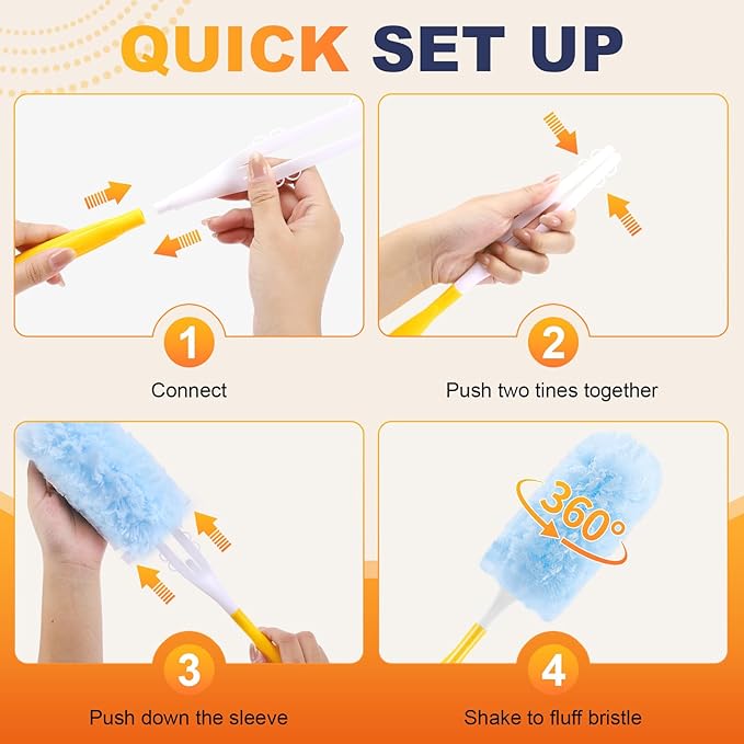 Duster Refills Compatible with Swiffer Duster Refill, Feather Dusters for Cleaning with 2 Handle, Multisurface 360°, Unscented Disposable Dusters for Cleaning Dusting (Blue, 60 Pcs)