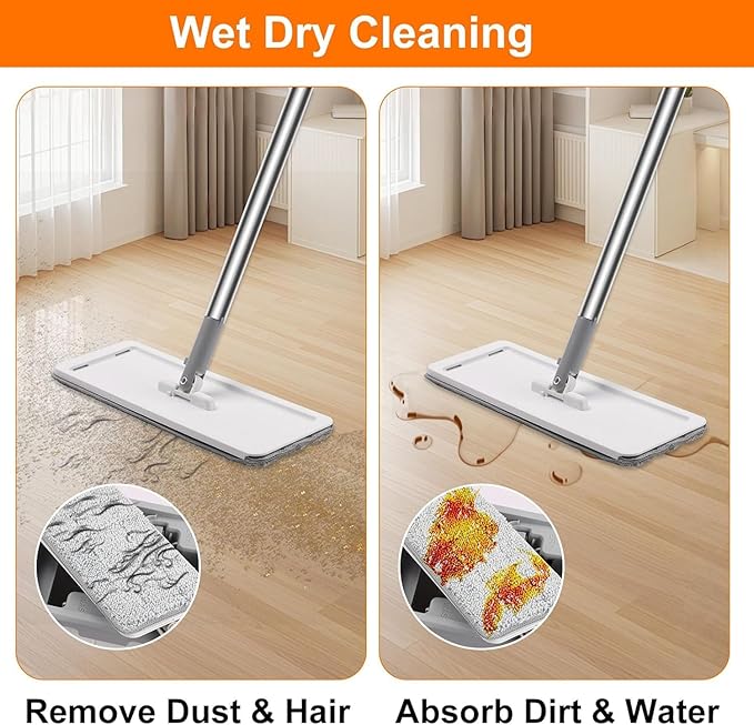 Mop Pads Mop Head Refill Washable Wet/Dry Mops Flat Compatible with Most 11-13" Hook and Loop (Velcro) Flat Mops.System Floor Care System (F-Padsx6)