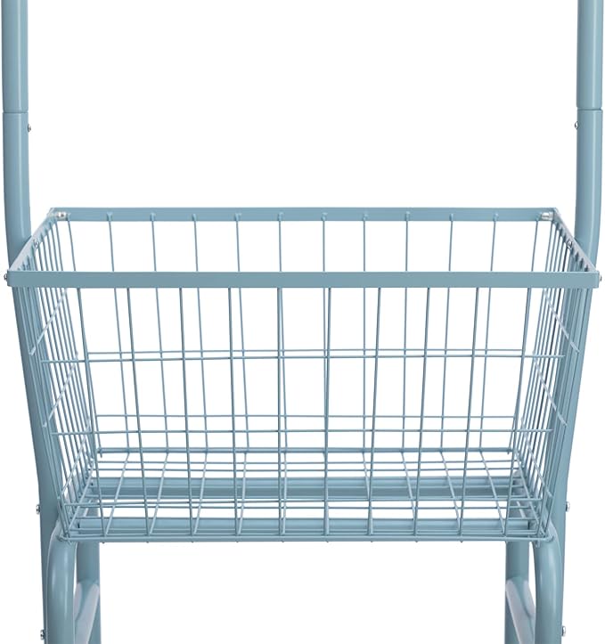 ALIMORDEN Laundry Cart with Clothes Rack, Rolling Laundry Butler with Wire Storage Rack, Grey Blue
