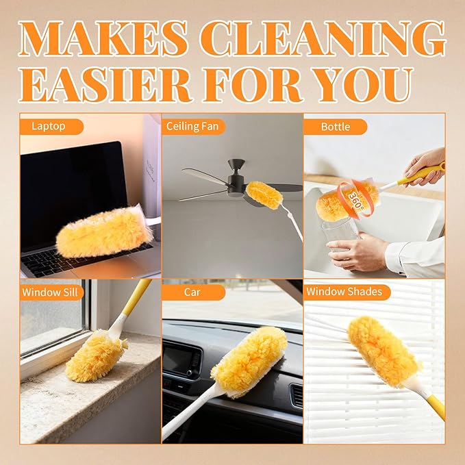 Duster Refill for Swiffer Duster, 30 Count Heavy Duty Duster Refills with 1 Handle, 360 Dusters Refills Kit, 2 Sided Disposable Dusters for Swiffer Duster Extended Handle for Cleaning
