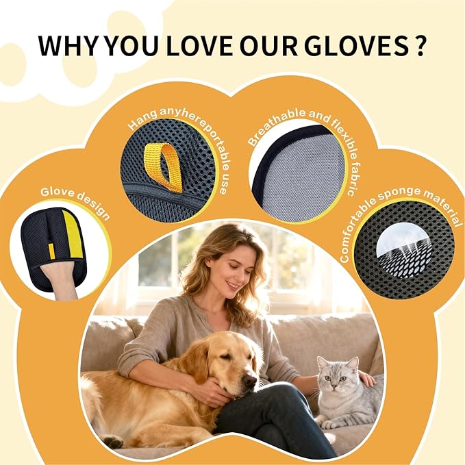 XIDEAEO Pet Hair Removal Glove for Dogs & Cats, Upgraded Reusable Electrostatic Pet Hair Gloves, Pet Hair Remover Tool for Clothing, Couch, Carpet,Pet Beds, Car Seat, Convenience for Busy Pet Owners