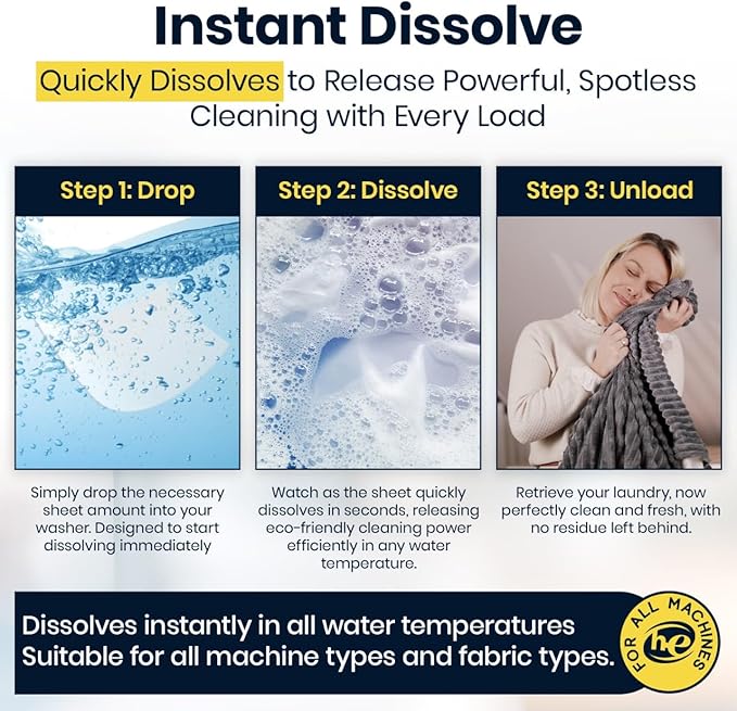 Eco-Friendly Laundry Detergent Sheets – 60 Loads (30 Sheets) Fresh Scent – Concentrated, Quick-Dissolve, Travel-Friendly & Hypoallergenic – No Phosphate, Bleach or Dyes