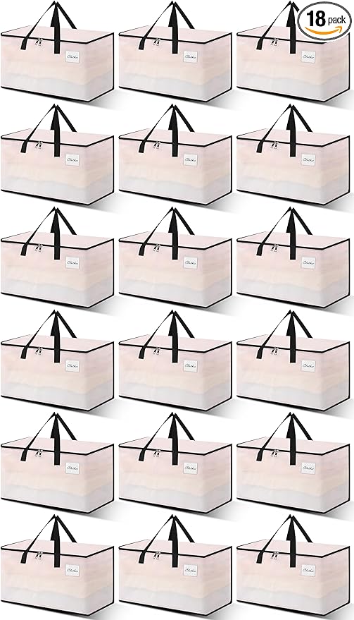Heavy Duty Moving Bags - Extra Large Packing Bags and Storage Totes, Collapsible and Foldable Option for Moving and Storage, Clear, 93 L - 18 Pack