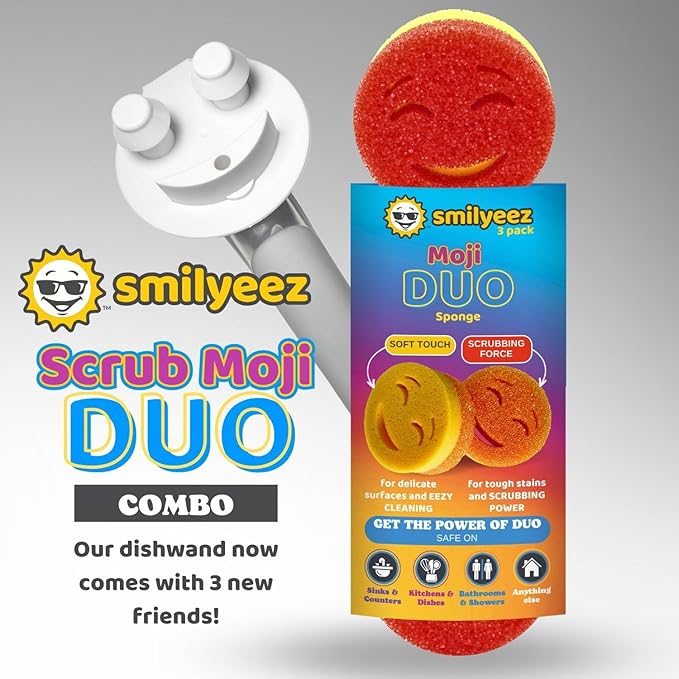 The Original Smiling Handle for Scrub Daddy (Reg. TM) Sponge and Scrub Moji Sponge - (Black Handle) & 3 Scrub Moji DUO's