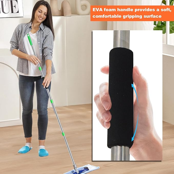 Xifando Mop Handle Replacement - 4-Section Adjustable from 30" to 58" - Durable Stainless Steel Mop Pole with American Thread Joint for Spin Mops & Brooms (Green)