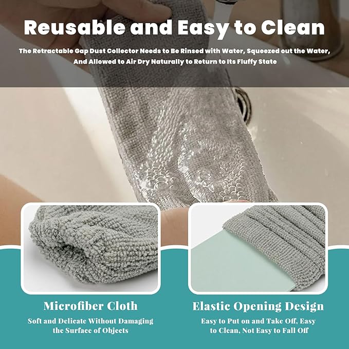 Flat Duster, Retractable Gap Dust Cleaning Artifact, Extendable Microfiber Duster with Bendable & Removable Head, Reusable Washable Dusting Wand for Home,Ceiling,Blinds (1Set)