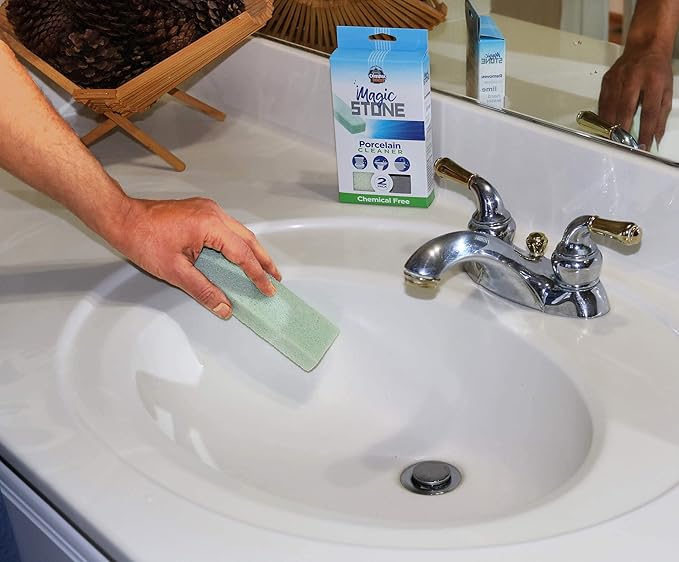 COMPAC HOME Magic-Stone Porcelain Cleaner with Handle, Made from Recycled Glass, Scouring Stick Toilet Cleaner, Removes Stubborn Lime Stains from Porcelain or Bathroom Fixtures, Pack of 3
