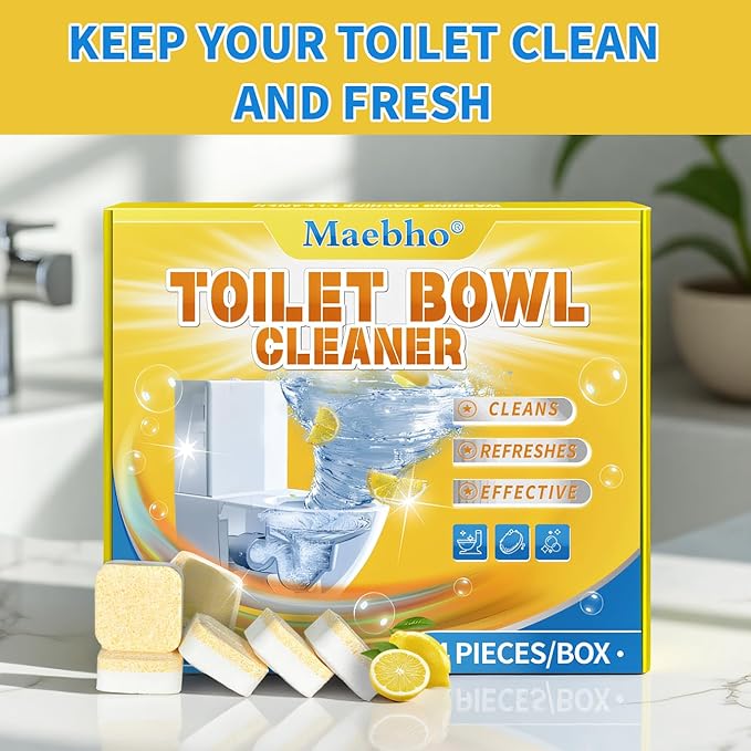 Maebho Toilet Bowl Cleaner Tablets (24 Count) | Septic Safe, Eco-Friendly Drop-in Tablets for Continuous Cleaning | Powerful Stain & Limescale Remover with Long-Lasting Fresh Scent
