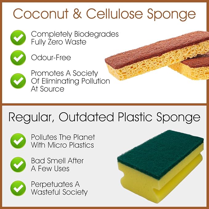 48 Pack Natural Plant Based Scrub Sponge, Palm Fiber Scrubbing Sponge with Non Scratch Compostable Sponges,Long Lasting No Smell Dishwashing Kitchen Scrubber