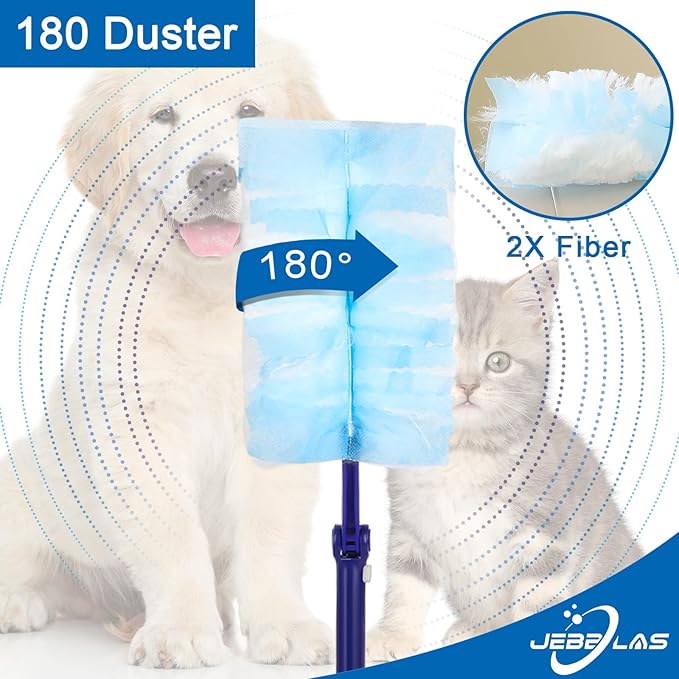 JEBBLAS Disposable Blue Duster Including 1 Long Handle, 1 Short Handle and 20 Duster Refills, Electrostatic Duster Kit, Heavy Duty Extender Handle Starter Kit