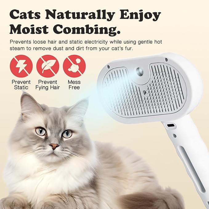 glozaic Upgraded Rechargeable Silicone pet Hair Removal Tool, 3-in-1 Automatic Cleaning steam Brush, Suitable for Grooming, Hair Removal, and Massage, Suitable for Cats and Dogs.