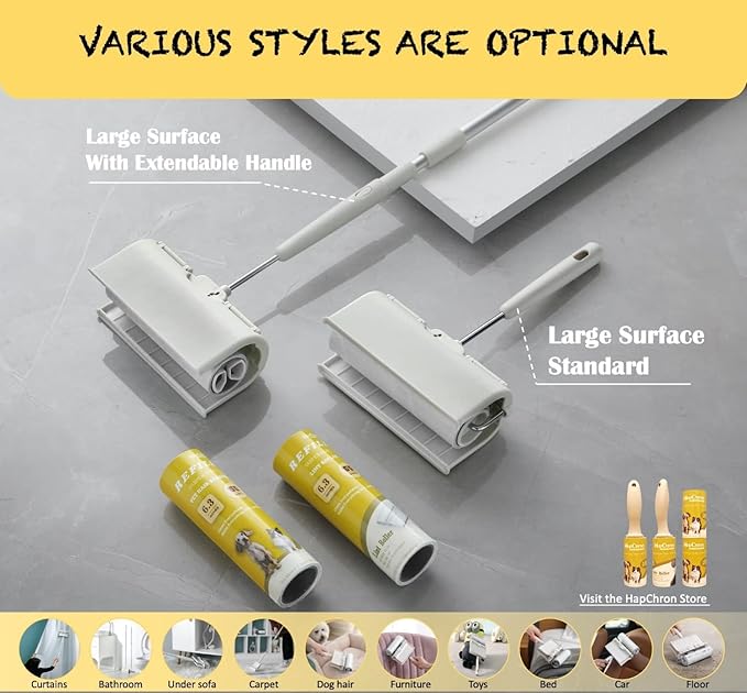 HapChron Large Surface Lint Roller with Extendable Long Handle Dust-Proof Cover 6.3'' Wider 240 Sheets, Long Handle Sticky Mop for Cleaning Furniture Carpet Floor Curtains and Pet Hair