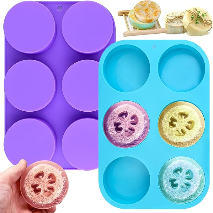 Sakolla 4oz Round Silicone Soap Molds, 3.15'' Cylindrical Soap Molds for Loofah Soap Bath Bombs Steamer Lotion Bars, Set of 2