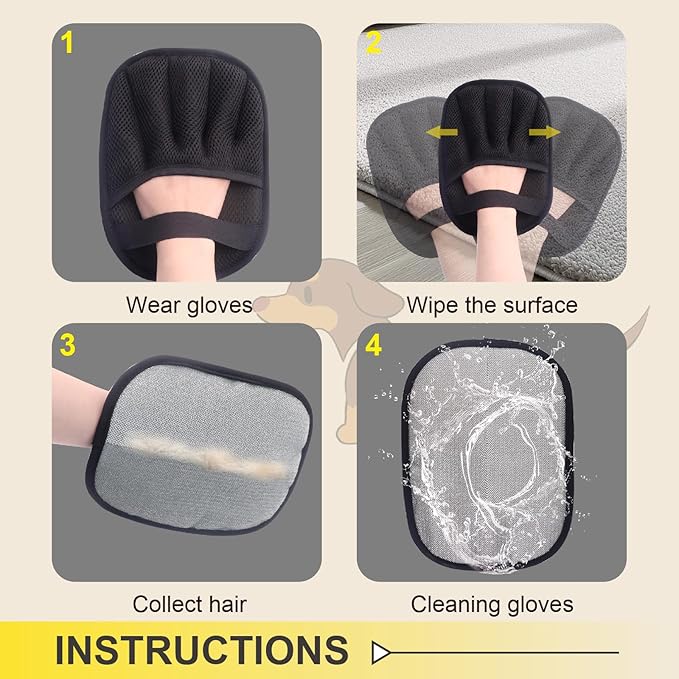 Rorodog 2- Pack Magic Brush Pet Hair Removal Gloves– Upgraded 5 Finger Reusable Electrostatic Grooming Tool for Dogs & Cats, Remove Dog/Cat Hair from Clothing, Furniture, Car Seats, Bedding.