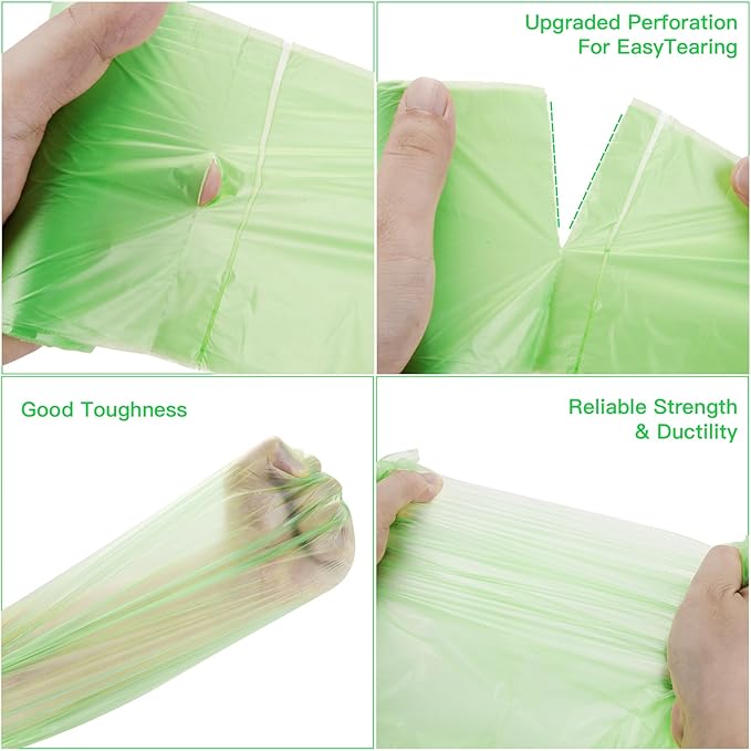 Compostable Trash Bags 2 Gallon - Inwaysin Bulk Mini Rubbish Waste Can Liners Unscented Strong Thick Biodegradable Tiny Kitchen Garbage Bags for Bathroom Office (Clear Green, 100 Counts)