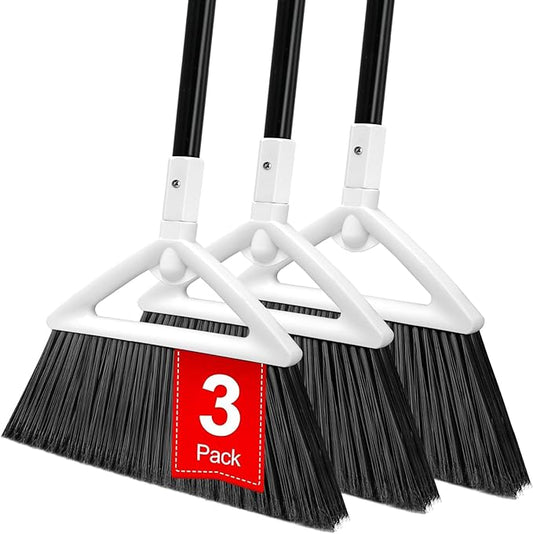 Szjyhqy 3 Pack Outdoor Indoor Broom, Brooms for Sweeeping Indoor, Heavy-Duty Kitchen Broom with Long Pole, Angle Broom White for Garages Restaurant Courtyard Office Slidewalk Lobby Sweep Dust