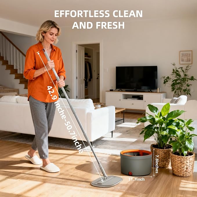 Mop and Bucket Set, Spin Mop with Dirty Water Self Separation System with 4 Mop Head Replacement, Self Cleaning Mops and Buckets System with Mop Scraper for Household Use Floor Cleaning