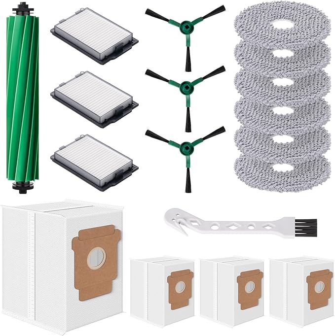 Mbetter 18 Pcs Replacement Parts for iRobot Roomba Plus 505/405 Combo Robot Vacuum Cleaner, Accessories with 1 Roller Brush, 6 Mop Pads, 3 Filters, 3 Side Brush,4 Vacuum Bags,1 Clean Tool