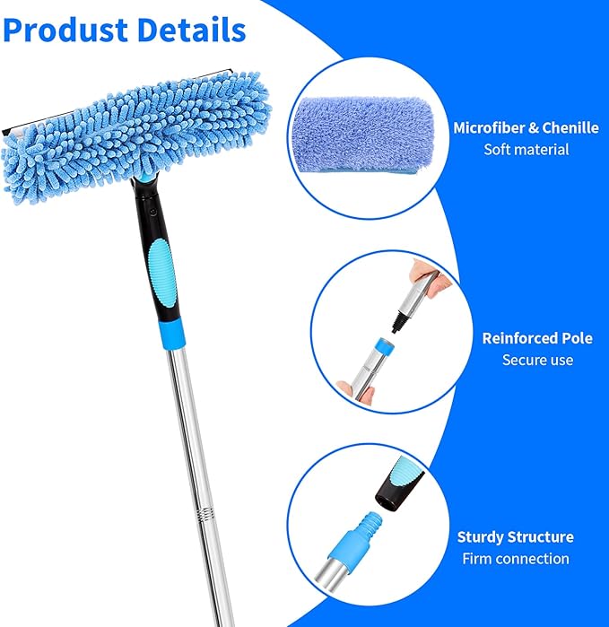 TIMIVO 152'' Window Cleaning Kit, 2 in 1 Window Squeegee with Extension Poles, Window Cleaner Tools for Indoor/Outdoor High Window, Car, Glass