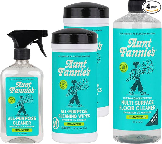 Aunt Fannie's Multi-Surface Vinegar Cleaning Kit: All Purpose Spray, Wipes, and Floor Cleaner (Eucalyptus, Cleaning Bundle)