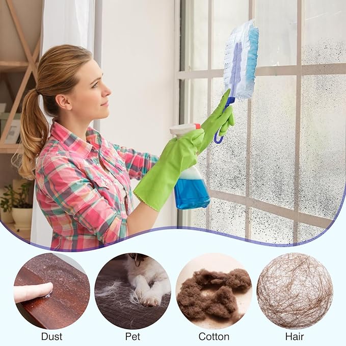 40 Count Duster Refills, Disposable Static Dust Removal Brush Replacement Head Compatible with Swiffer Duster Refills for Dusting Electronics Furniture Blinds Ceiling Fans, with 1 Short Handle (40)