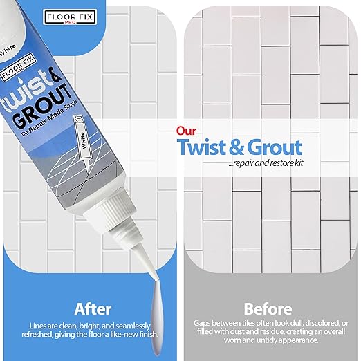 Floor-Fix Pro - Twist & Grout Repair Kit - Premixed & Waterproof Fast Tile Grout Reviver - Bathroom, Shower, Kitchen (Cream, 8.8 Fl Oz)