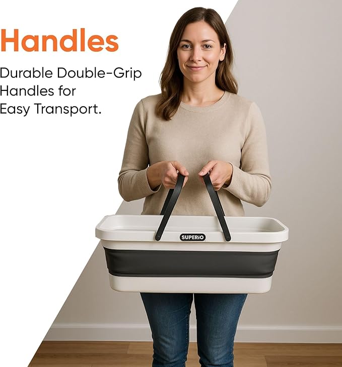 Superio Fold N' Go Mop Buckets with Wheels 2-Pack - Collapsible Cleaning Bucket, 10L, Portable Water Pail for Home, Car, and Outdoor Use