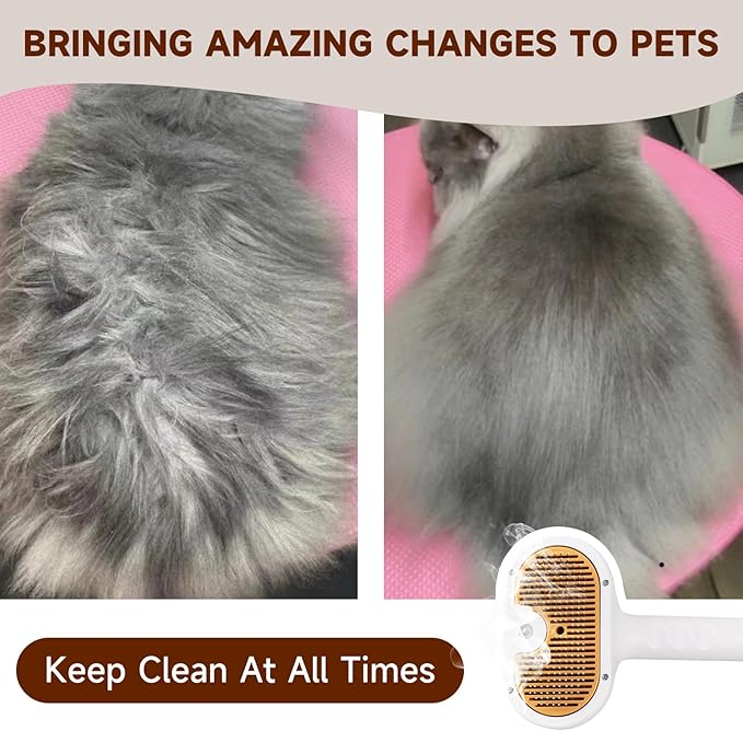 VVWVVW Pet Steam Brush for Dog & Cat – 3-in-1 Spray Hair Removal Comb – Steam for Shedding & Grooming – Water Brush for Long & Short Haired Pets – Spritz Defur Comb