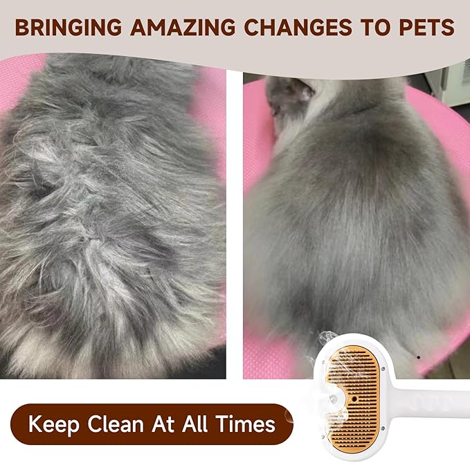 Pet Steam Brush for Dog & Cat – shower bath brush – Steam for Shedding & Grooming Water Brush for Long & Short Haired Pets Spritz Defur Comb 3-in-1 Spray Hair Removal Comb Includes