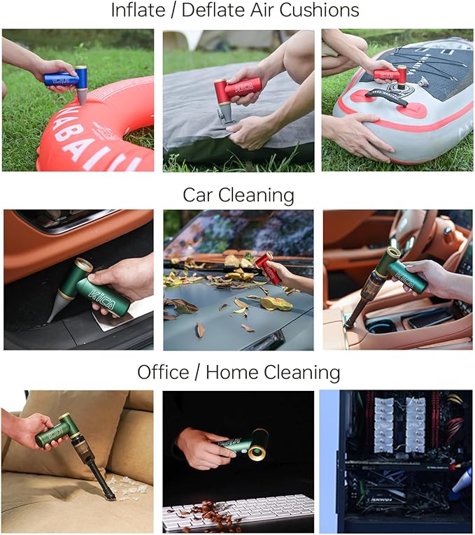 KiCA JetFan 2S Combo Compressed AirCan Substitute,117000RPM Air Duster Electric Blower for ComputerKeyboard Cleaning,Hair Drying,Camping,Outdoors,Car,Barbershop,Handmade,Rechargable,Metal Body,Green