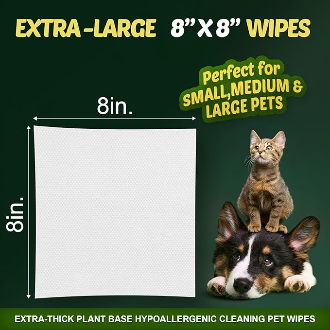 Petazy 400 Dog Wipes for Paws and Butt Ears Eyes | XL 8x8 Organic Pet Wipes for Dogs | Unscented Dog Wipes Cleaning Deodorizing | Extra Thick Paw Wipes for Dogs Cats Pets | Bonus Glove Wipes Included