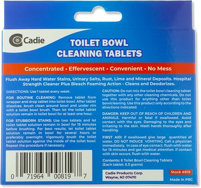 Cadie Toilet Bowl Cleaning Tablets - Automatic Drop-in Bleach 18 Blocks that Cleanse Bathroom at Home & Commercial | Removes Stubborn Stains, Rust, Lime, Mineral Deposits - 3 Pack